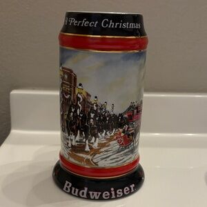 Budweiser 1992 Holiday Stein with Red and Black Accents
